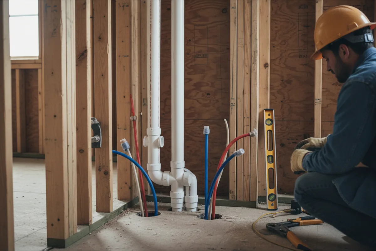 Drain and supply rough-in during Sump Pump Repair in Lemoyne